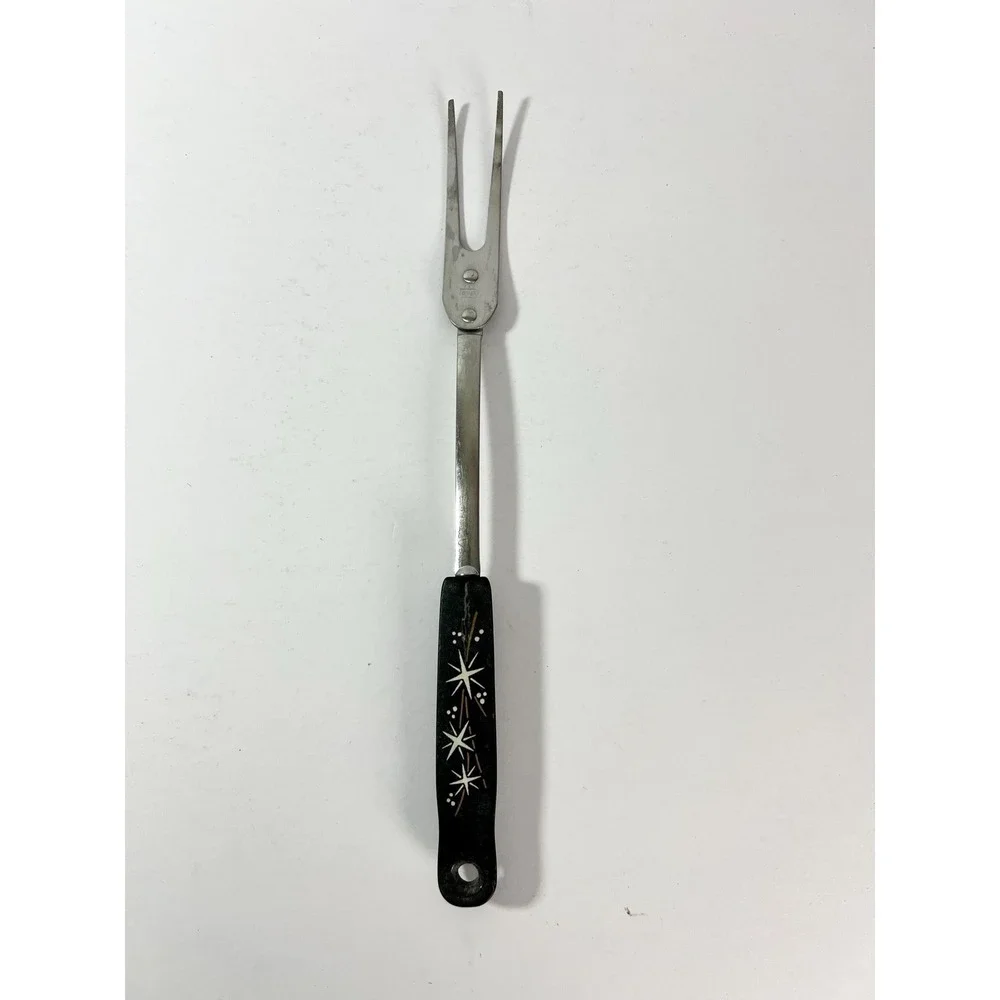 Vintage Atomic Starburst Meat‎ Fork: MCM Stainless Steel Carving Utensil USA